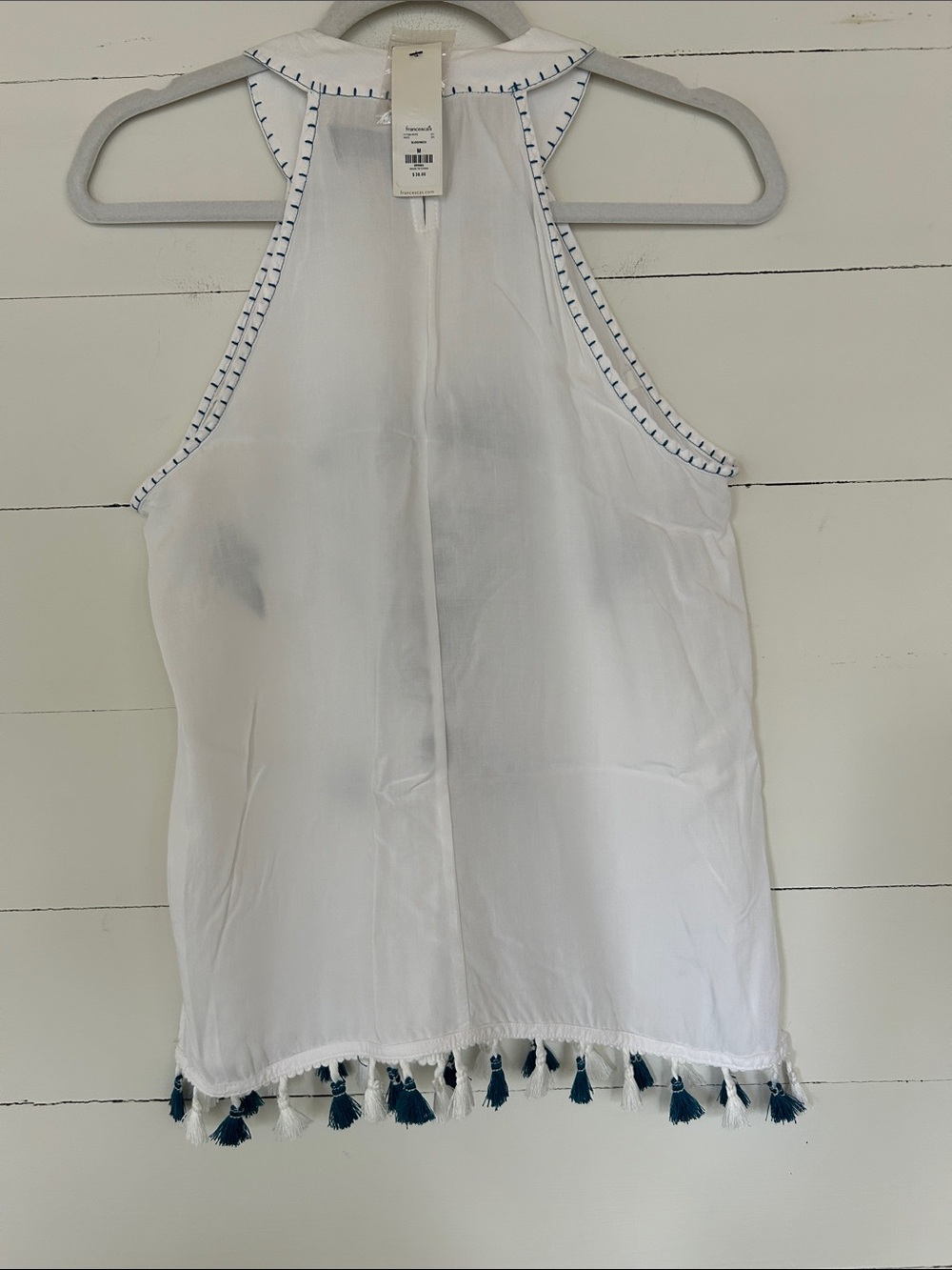 NWT Blue Rain Boho Style Halter with Turquoise Embroidery and Tassels, Size Med - Picture 3 of 6